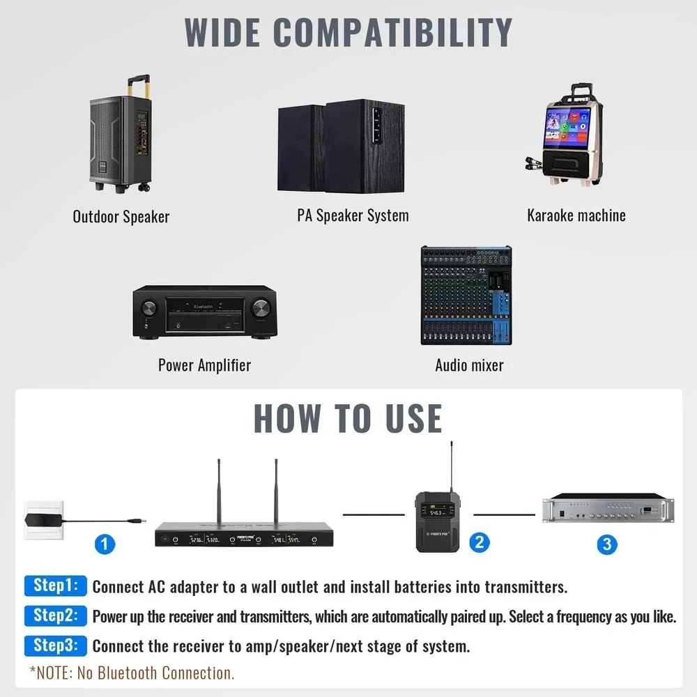Phenyx Pro PTU-5200 4-Channel UHF Wireless Microphone System Bodypack Headset